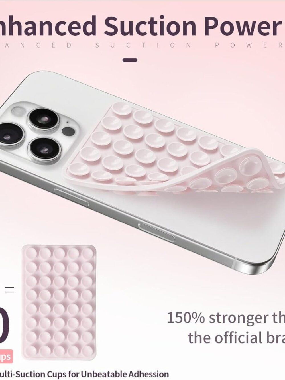 2 Pack Silicone Suction Cup Phone Case Mount in Pale Pink and Clear